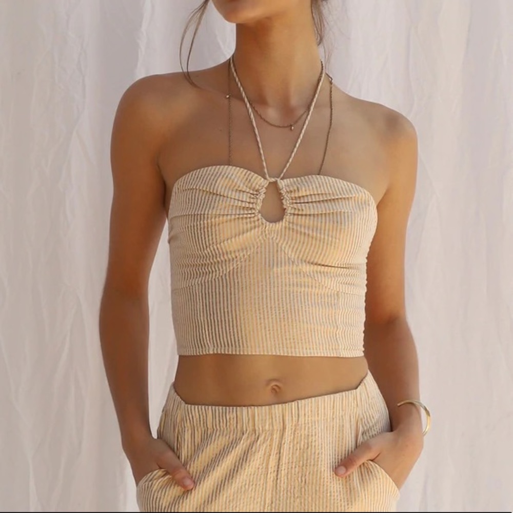 Jen’s Pirate Booty High Desert Palm Leaf Corset - gold stripe sand